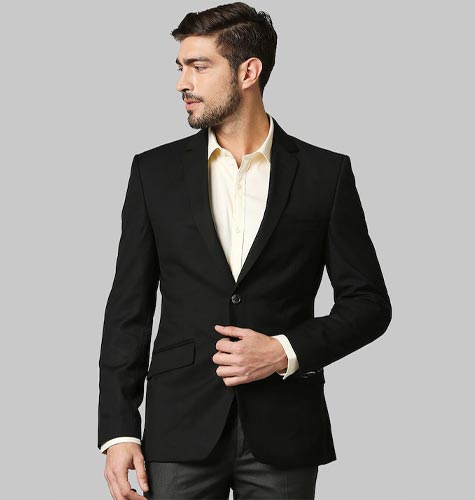 Men Black Solid Super Slim-Fit Single-Breasted Formal Blazer